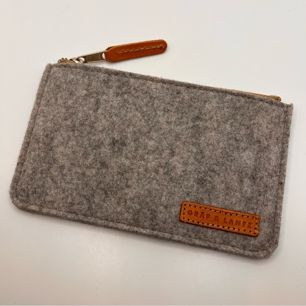 Graf Lantz Grey Felted Wool Flat Pouch Small Zippered 7” x 4” Merino USA Felt